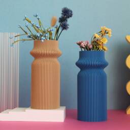 Tall Skinny Rib Cinch Vase - 3D Printed Vase, Dried Flower Modern Eclectic Funky 100% Recycled - thumbnail 3