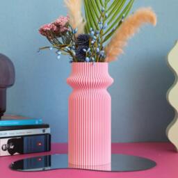 Tall Skinny Rib Cinch Vase - 3D Printed Vase, Dried Flower Modern Eclectic Funky 100% Recycled - thumbnail 2