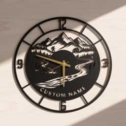 Personalized Mountain River Metal Wall Clock, Custom Nature Landscape Art, Modern Clocks, Home Decor, Father's Day Gift, Gift For Dad - thumbnail 2