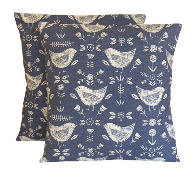 "Scandi Bird Print Cushion Cover Blue & Off-White Narvik Style 16""-24" - image 1