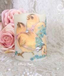 Shabby Easter Chick Flameless Candle Cottage Chic Led Decor - thumbnail 1