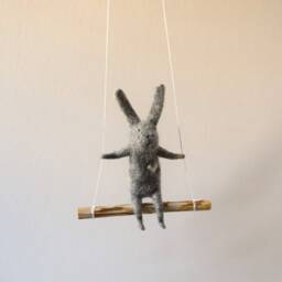 Swinging Bunny, Needle Felted Nursery Decoration, Baby Crib Mobile, Hanging Mobile - thumbnail 2