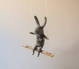 Swinging Bunny, Needle Felted Nursery Decoration, Baby Crib Mobile, Hanging Mobile - thumbnail 1