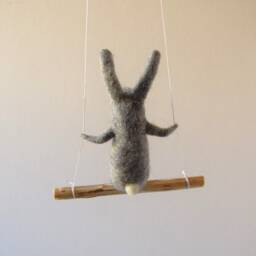 Swinging Bunny, Needle Felted Nursery Decoration, Baby Crib Mobile, Hanging Mobile - thumbnail 4