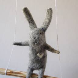 Swinging Bunny, Needle Felted Nursery Decoration, Baby Crib Mobile, Hanging Mobile - thumbnail 3