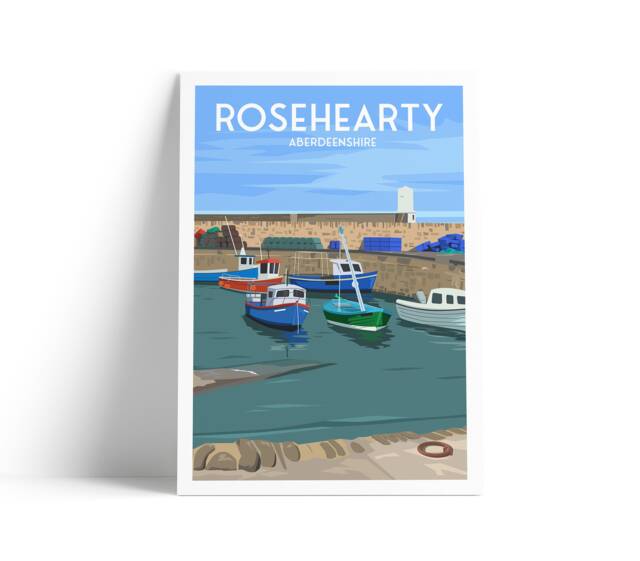 Rosehearty Print - Aberdeenshire Travel Poster Scotland Harbour