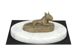 Bull Terrier, Dog White Marble Base Statue, Limited Edition, Artdog. Made Of Cold Cast Bronze. Perfect Gift. Limited Edition