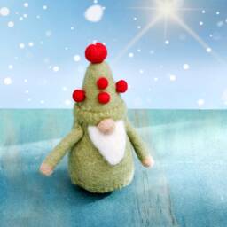 Felt Sage Green Gnome Ornament, Christmas Ornament Hanging, Fair Trade Ornaments - thumbnail 2