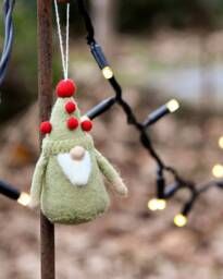 Felt Sage Green Gnome Ornament, Christmas Ornament Hanging, Fair Trade Ornaments - thumbnail 1