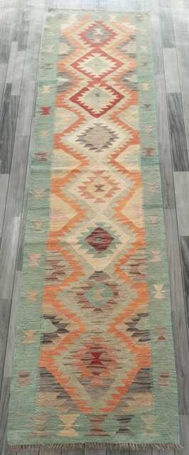 Runner Rug Multicolour, Handmade Artisan Afghan Turkish Persian Qashqai Runner, Moroccan Navajo Flatweave, Natural Wool Kilim 291x80 cm - image 1
