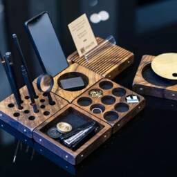 Walnut Magnetic Desk Organizer Modular Office Tidying Kit - thumbnail 3