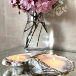 Luxury Oyster Shell Candle - Hand Poured Coastal With Gold Leaf Dorset Decor Gift Scent Options Available - thumbnail 3