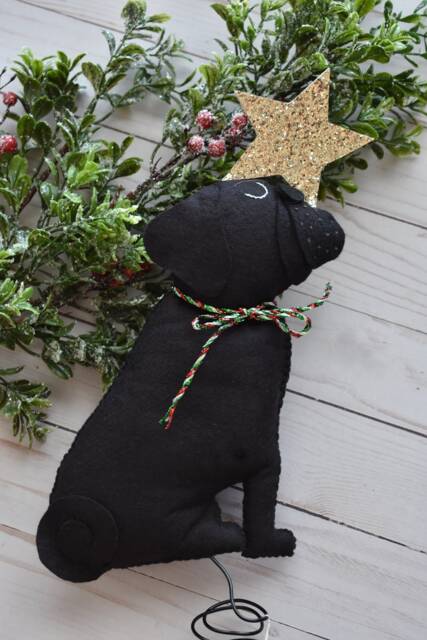 Handmade Pug Christmas Tree Topper Merino Wool Felt, Gold Star - image 1