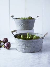 Metal Round Planter With Floral Motif
