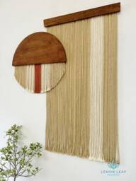 Macrame Wall Hanging Modern Fiber Art With Wooden Accents - thumbnail 1