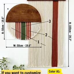 Macrame Wall Hanging Modern Fiber Art With Wooden Accents - thumbnail 3