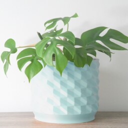"Geometric Planter With Drainage & Saucer in Cotton Candy Blue, Unique 3D-Printed Plant Pot, Small To Large Sizes 4"" 5"" 6"" 7"" 8" - thumbnail 3