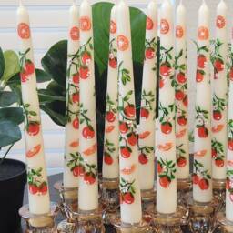 Hand Painted Orange Citrus Taper Candle, Fruit Baby Shower Table Decor, Summer Dinner Housewarming Gift - thumbnail 2