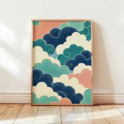 Teal Cloud Pattern Poster, Japanese Abstract Wall Art Print - thumbnail 4