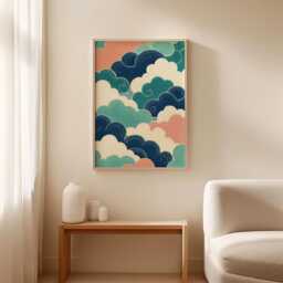 Teal Cloud Pattern Poster, Japanese Abstract Wall Art Print - thumbnail 3
