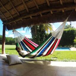 Sarape Hammock Made With Thick Nylon Thread - Traditional Mayan Hammocks Customs Taxes Included - thumbnail 3