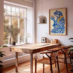 Frog Tea Ceremony Poster, Japanese Art Print, Blue & Yellow Wall Art, Whimsical Animal Illustration, Zen Home Decor, Modern Style - thumbnail 3