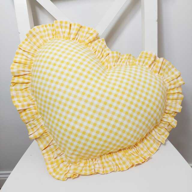 Bohemian Frill Linen Gingham Pillow Cover - Heart Color Options With Edges - image 1