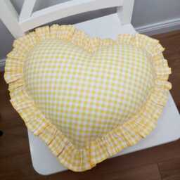 Bohemian Frill Linen Gingham Pillow Cover - Heart Color Options With Edges - thumbnail 3