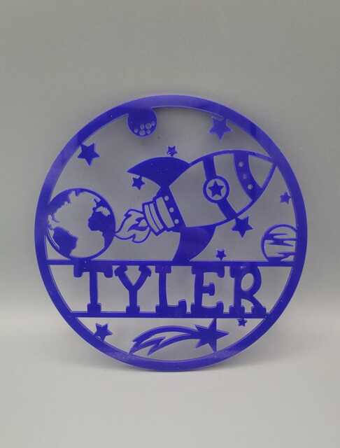 Personalised Astronaut Space, Rocket Boys Bedroom Decor, Nursery Decor Name, Door Or Wall Hanger in Acrylic Wood - image 1