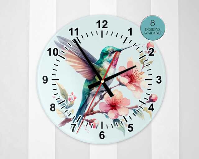 Glass Hummingbird Wall Clock - Bird Floral Kitchen Nature Home D??cor - image 1