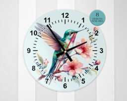 Glass Hummingbird Wall Clock - Bird Floral Kitchen Nature Home D??cor