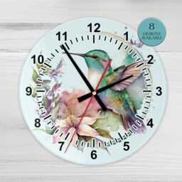 Glass Hummingbird Wall Clock - Bird Floral Kitchen Nature Home D??cor - thumbnail 2