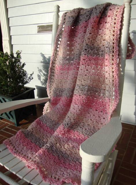 Pink Crochet Throw Blanket Soft Acrylic Afghan, Teen Girl Gift - image 1