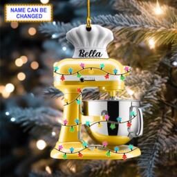 Custom Name Baking Mixer Led Light 2 Christmas Ornament, Tree Hanging Decor, Flat 2D Ornament Acrylic/ Wooden Lover Gift