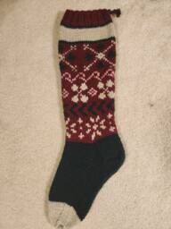 Personalized Hand Knit Burgundy Design Christmas Stocking - thumbnail 1