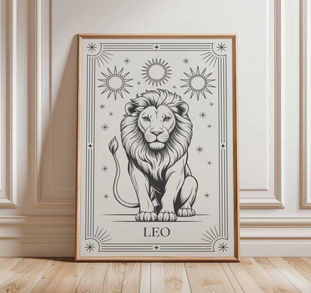 Leo Zodiac Wall Art, Line Drawing Print, Celestial Astrology Poster, Lion Star Sign Decor, Minimalist Horoscope Art, Modern Boho Wall Print - image 1