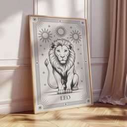 Leo Zodiac Wall Art, Line Drawing Print, Celestial Astrology Poster, Lion Star Sign Decor, Minimalist Horoscope Art, Modern Boho Wall Print - thumbnail 2