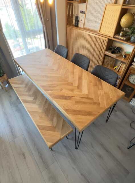 Solid Natural Oak Dining Table With A Herringbone Inlay & Optional Bench - image 1