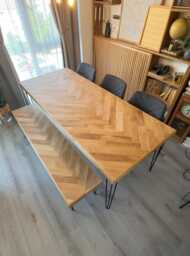 Solid Natural Oak Dining Table With A Herringbone Inlay & Optional Bench - thumbnail 1