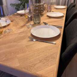 Solid Natural Oak Dining Table With A Herringbone Inlay & Optional Bench - thumbnail 3