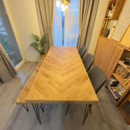 Solid Natural Oak Dining Table With A Herringbone Inlay & Optional Bench - thumbnail 4