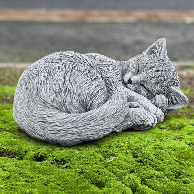 Stone Curled Cat Sculpture Concrete Kitty Figurine Handmade Kitten Garden Statue Pet Memorial Decor Outdoor Cement Yard Art Lover Gift - image 1
