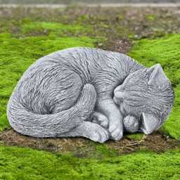 Stone Curled Cat Sculpture Concrete Kitty Figurine Handmade Kitten Garden Statue Pet Memorial Decor Outdoor Cement Yard Art Lover Gift - thumbnail 3