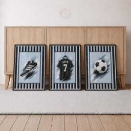 Blue Football Prints - Personalised Kids Bedroom Prints, Boys Soccer Wall Art Set Of 3 - thumbnail 3