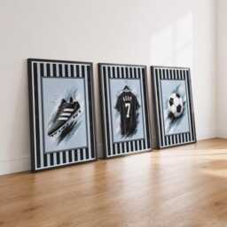 Blue Football Prints - Personalised Kids Bedroom Prints, Boys Soccer Wall Art Set Of 3 - thumbnail 2