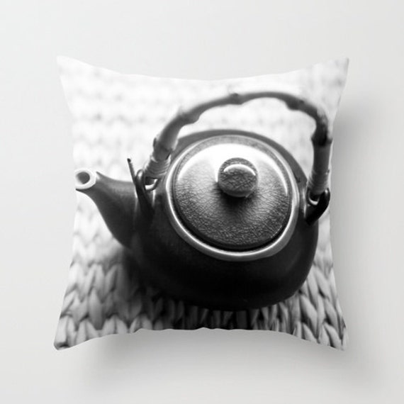 Tea Pot Pillow - Case Kitchen Cover Black & White 16x16 18x18 20x20 - image 1