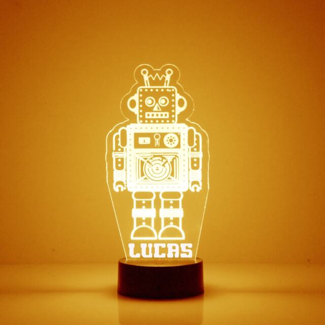 Light Up Robot, Custom Engraved Led Night Light, Personalized Free, 16 Color Options With Remote Control, Kid's Room Robot - image 1