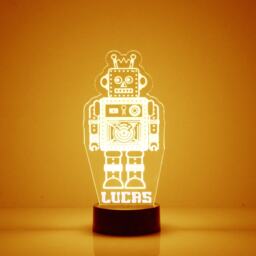 Light Up Robot, Custom Engraved Led Night Light, Personalized Free, 16 Color Options With Remote Control, Kid's Room Robot