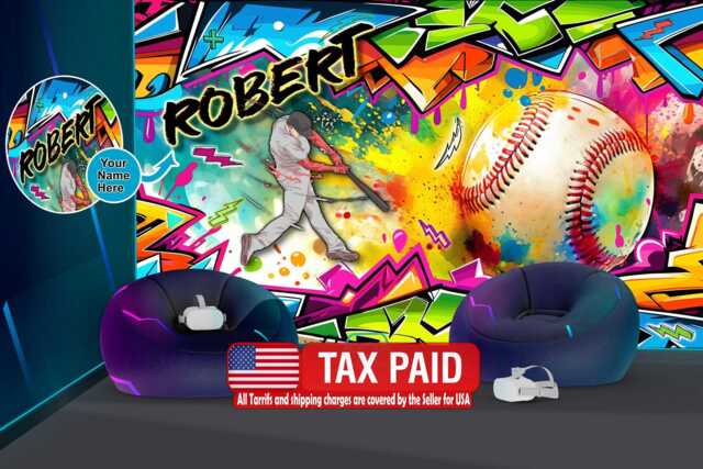 Customizable Baseball Graffiti Wall Mural, Boys Room Decor, Peel & Stick Wallpaper - image 1