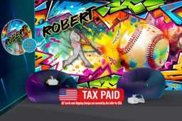 Customizable Baseball Graffiti Wall Mural, Boys Room Decor, Peel & Stick Wallpaper - thumbnail 1